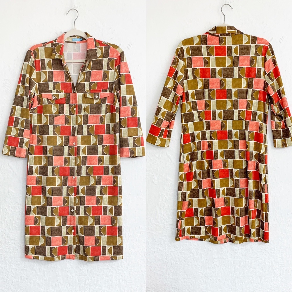 J. McLaughlin Brynn Lyford Geo Jersey Knit Shirtdress Sz L